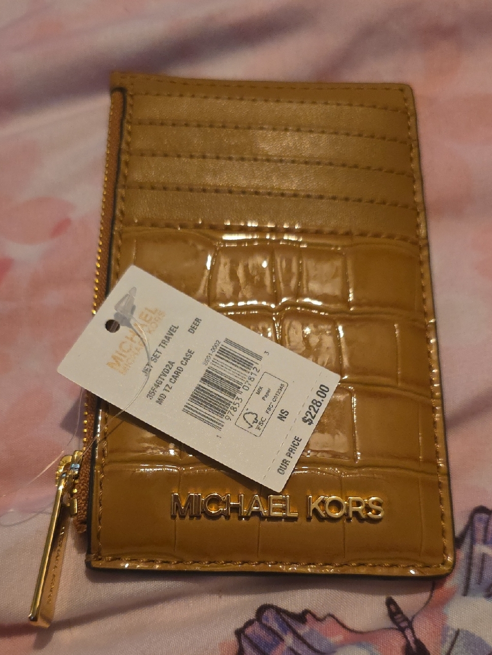 Patent Cognac Card Holder Wristlet